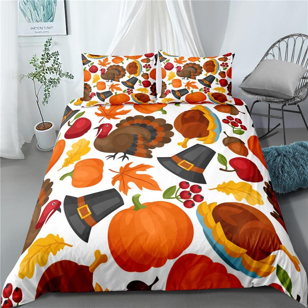 Thanksgiving Cute Turkey Pumpkin Soft Duvet Cover Set