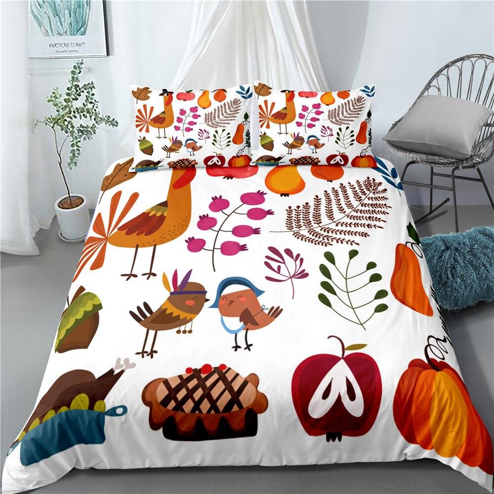 Thanksgiving Cute Turkey Pumpkin Soft Duvet Cover Set