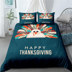 Thanksgiving Cute Turkey Pumpkin Soft Duvet Cover Set