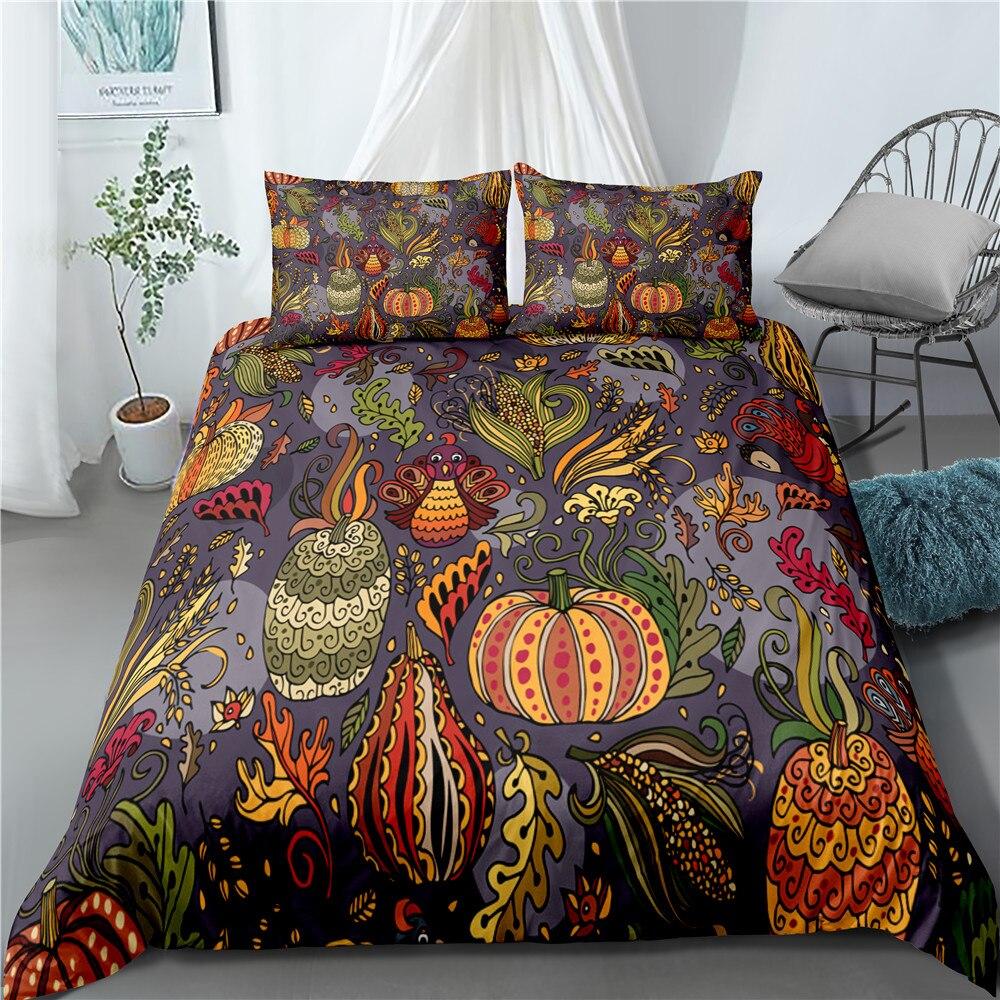 Thanksgiving Cute Turkey Pumpkin Soft Duvet Cover Set